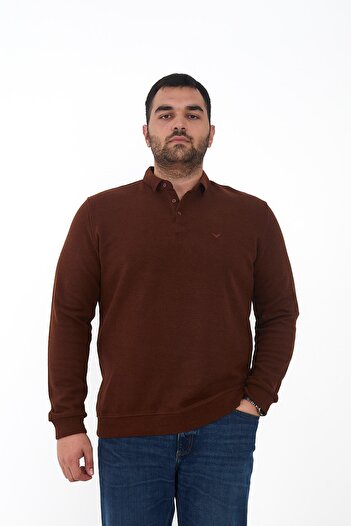 Maccali Plus Size Oversized Polo Neck Tile Color T-Shirt