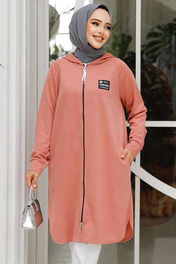 Neva Style Φούτερ Dusty Rose με φερμουάρ Hijab - 30157GK