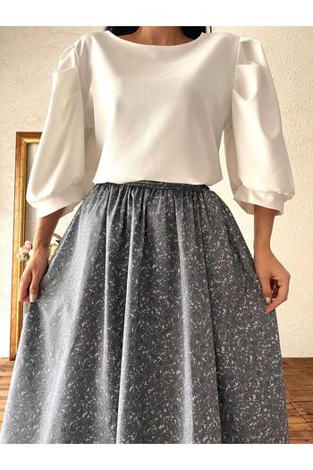 KÜÇÜĞÜM BUTİK Poplin Gray Crispy Flared Skirt