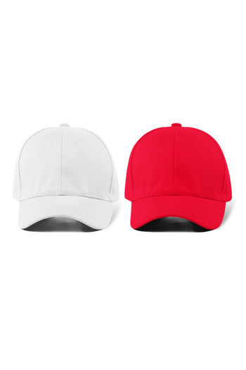 QUATEX Basic Hat 2 Pack – White - Red 100% Cotton Gabardine Unisex Model