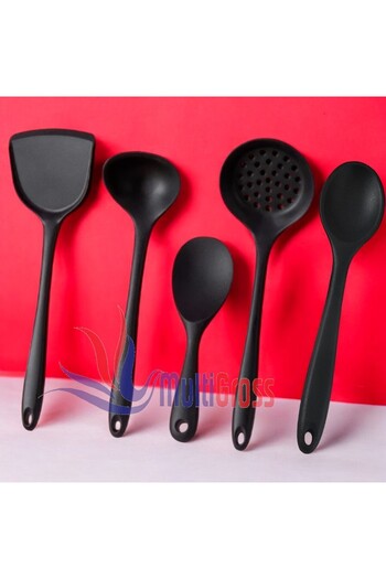 Multiamo Black Silicone Colander Set - Hard Tip and Heat Resistant, 5 Pieces