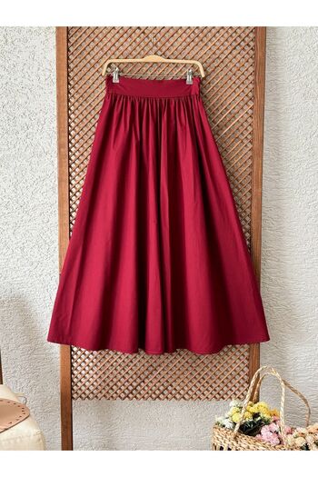 KÜÇÜĞÜM BUTİK Burgundy Flared Gathered Poplin Skirt