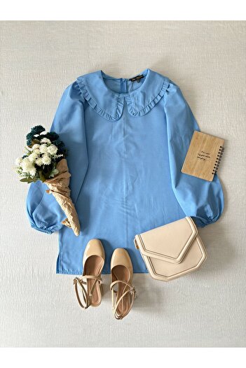 KÜÇÜĞÜM BUTİK Sweet Blue Baby Collar Long Poplin Tunic