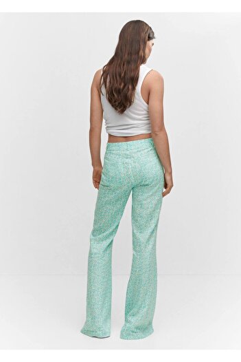 MANGO Woman Çiçekli keten pantolon