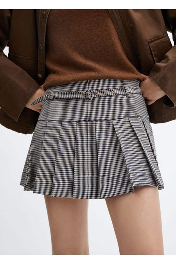 MANGO Woman Fustă mini cu model din picioare de gaine cu centură