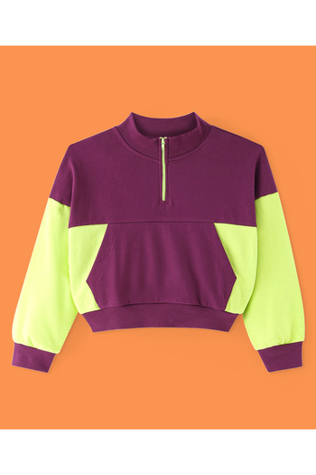 Ollington St. Ollington St. Cotton Knit Full Sleeve Color-Blocked Zipper SweatShirt & Joggers Set -Wine &  Green