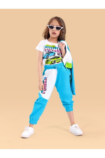 Ollington St. Ollington St. Cotton Knit Full Sleeves Bomber Jacket Racing Cars T-Shirt & Joggers - Multicolor