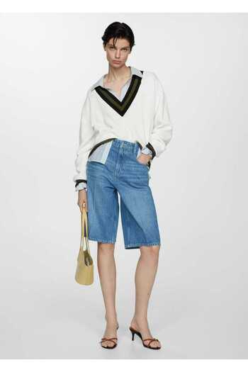 MANGO Woman V-neck Contrast Sweater