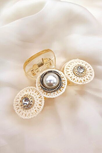 PETEK AKSESUAR 7 cm Lace Metal Transparent Latch Buckle with Pearls