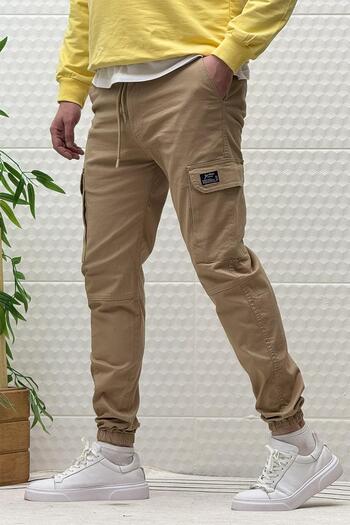 WAFRA Men's Elastic Waist Lycra Cargo Pocket Gabardine Trousers