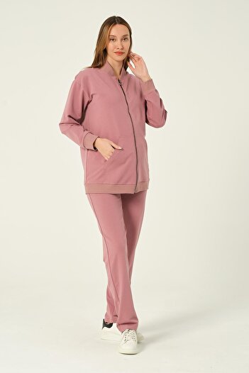 BUSA Maternity Tracksuit Set with High Waist and Adjustable Hood - Dusty Rose, 2 Thread