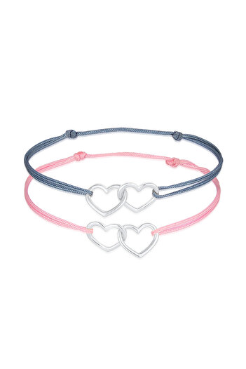 ELLI Brățară pentru copii cu inimioare și panglică de nailon, set de 2, din argint 925