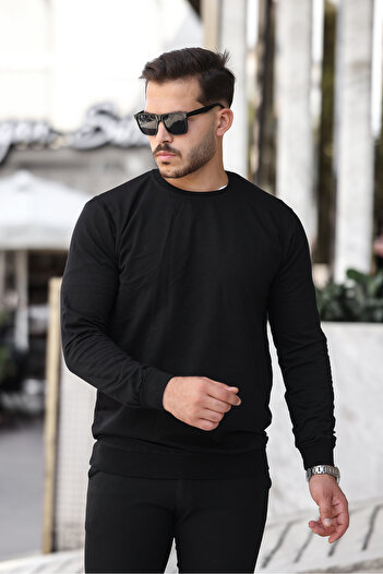 comstar Men's Crew Neck Basic Long Sleeve Tight Black Sweat