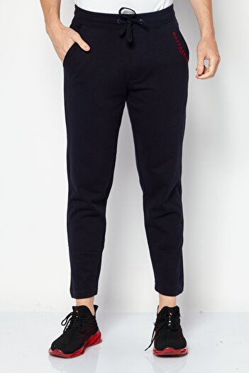 GAZZARRİNİ Men Drawstring Brand Logo Sweatpant, Navy Blue