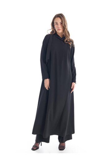 Kayra Black Embroidered Shawl Collar Clothing