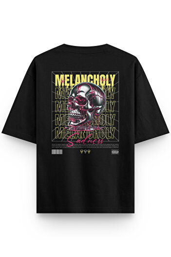Overoz Sadness Oversize Unisex T-Shirt - Μαύρο, Πίσω στάμπα, Κείμενο - 1294