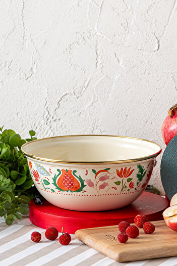Emsan Pomegranate Enamel Salad Bowl 22 cm