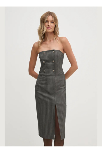 Sisley Strapless Collar Gray Midi Women's Dress 4Opdlv06L