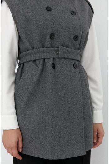 Fatma Atasoy Belted Stamp Oversize Anthracite Midi Vest
