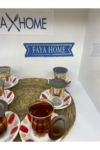 FAYA HOME Nostalgic Vintage Gold Gilt Gold Coffee Shop Tea Set 18 Pieces Set of 6