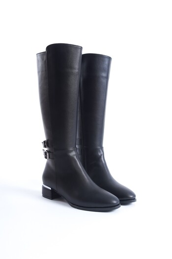 Modabuymus Caltas Black Short Thick Heeled Buckle Women's Boots