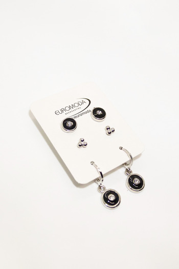 EUROMODA Set of 3 Round Rhinestones and Dangle Screw Earrings - Special Design and Ball Earrings