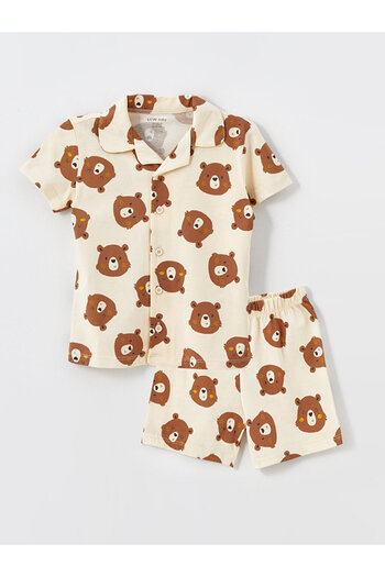 LC Waikiki Lcw Baby Boy Polo Collar Pajama Set with Shorts - Beige Printed