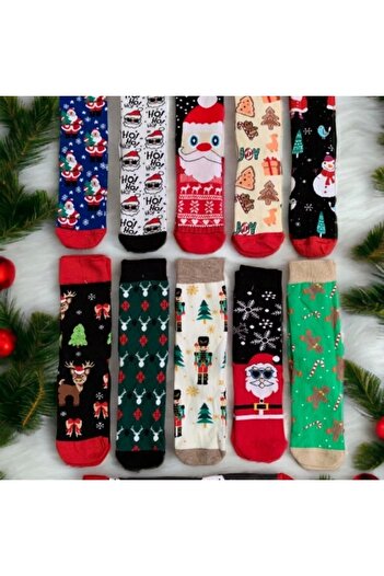 Yenigeldi 2 Adet Yılbaşı Çorabı Yıkanmış Renkli Desenli Noel Baba Ve Kış Temalı Çorap
