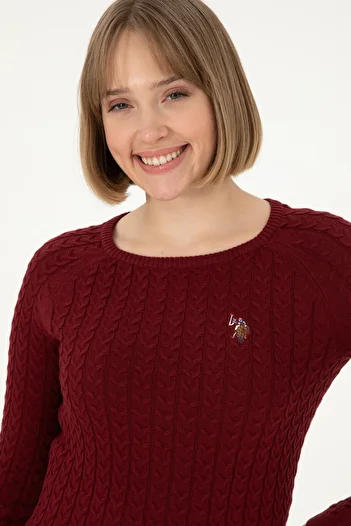 U.S. Polo Assn. Women's Burgundy Basic Crew Neck Sweater 50288981-Vr014