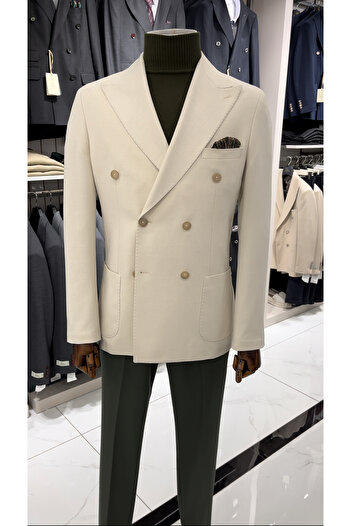 LONATOLİA Italian Style Slim Fit Men's Double Breasted Jacket - Bag Pocket, Point Stitching, Unlined