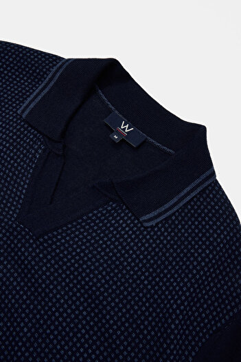 W Collection KOYU MAVİ POLO YAKA UZUN KOLLU KAZAK