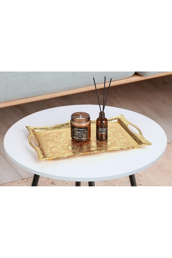 KT HOME 6-Person Ottoman Turkish Zamak Tray - Motif Tea Coffee Serving Tray