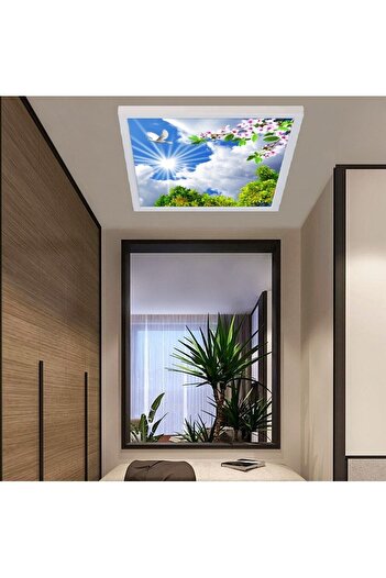 Gökyüzü Panel Uv Baskı 60watt-kare 60x60 -led Ev Avize- Yeni Nesil Aydınlatma- Tavana Yapışık-kolay Montaj Avize