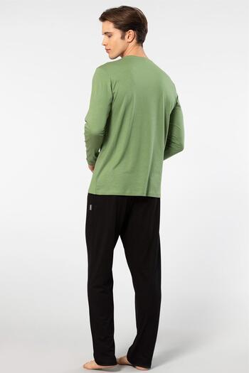 Cacharel Erkek Yuvarlak Yaka Uzunkol Pijama Takım, %50 Modal, %50 Pamuk Alt Pijama ceplidir