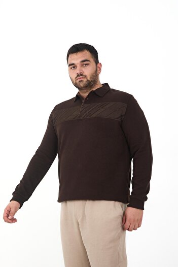 Maccali Ανδρικό μπλουζάκι Basic Plus Size Χειμερινό καφέ πόλο γιακά