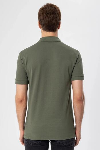 SÜVARİ Polo Neck Regular Fit Green Dobby T-Shirt