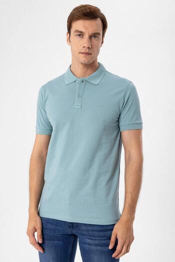 SÜVARİ Polo Neck Regular Fit Water Green Dobby T-Shirt