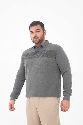 Maccali Ανδρικό μπλουζάκι Basic Plus Size Winter Oversize γκρι πόλο με λαιμόκοψη