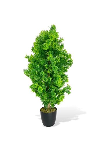 Nettenevime Yapay Çiçek Siyah Saksıda Yeşil Fesleğen Bonsai Ağacı 55cm