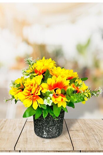 Nettenevime Artificial Flower Moonflower Sunflower in Gray Ceramic Pot 30cm