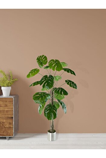 Nettenevime Τεχνητό δέντρο Monstera 18 κλαδιών κονάρι στο σώμα 120x60cm σε ασημένια γλάστρα αλουμινίου
