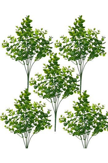 Nettenevime 5li Set Yapay Çiçek Şimşir Demet Garnitür Yeşil Aradal Dekoratif Yapay Bitki
