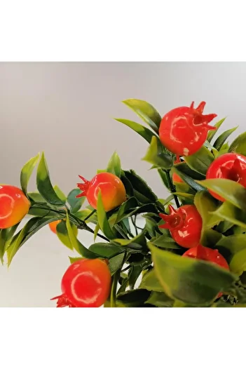 Nettenevime Red Pomegranate Tree in Artificial Flower Gray Ceramic Pot