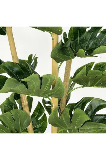 Nettenevime Yapay Çiçek Monstera Bambu Saplı Deve Tabanı Gümüş Saksılı Salon Çiçeği 18 Yaprak 80 Cm