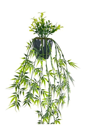 Nettenevime Yapay Çiçek Sarkan Bambu Yapraklı Bitki Küçük Siyah Saksıda Yapay Sarmaşık 65cm