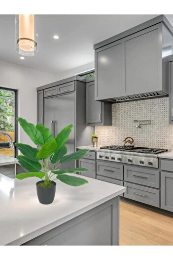 Nettenevime Yapay Çiçek Saksıda Yeşil Muz Yapraklı 12dal 50cm Salon Çiçeği Yapay Bitki