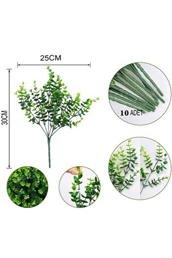 Nettenevime 10lu Set Yapay Çiçek Şimşir Demet Garnitür Yeşil Aradal Dekoratif Yapay Bitki