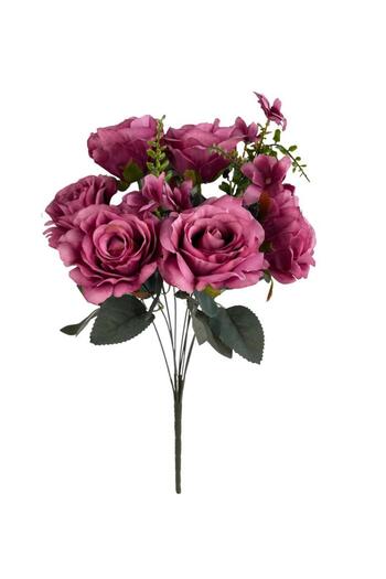 Nettenevime Artificial Flower Large Bunch 6 Head Rose Bunch and Chips Fuchsia