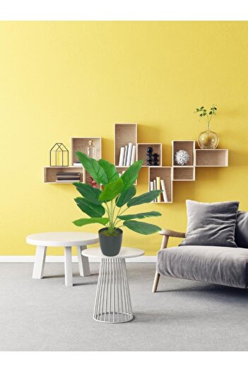 Nettenevime Yapay Çiçek Saksıda Yeşil Muz Yapraklı 12dal 50cm Salon Çiçeği Yapay Bitki