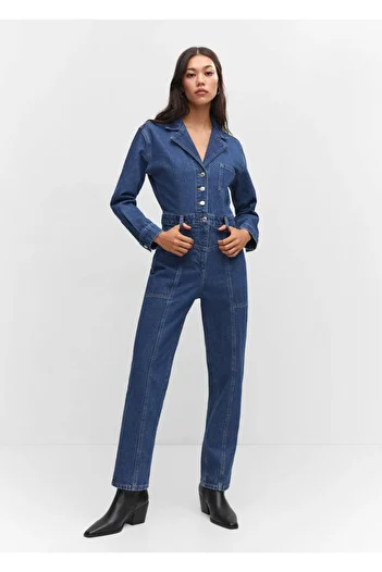 MANGO Woman Collared Denim Jumpsuit